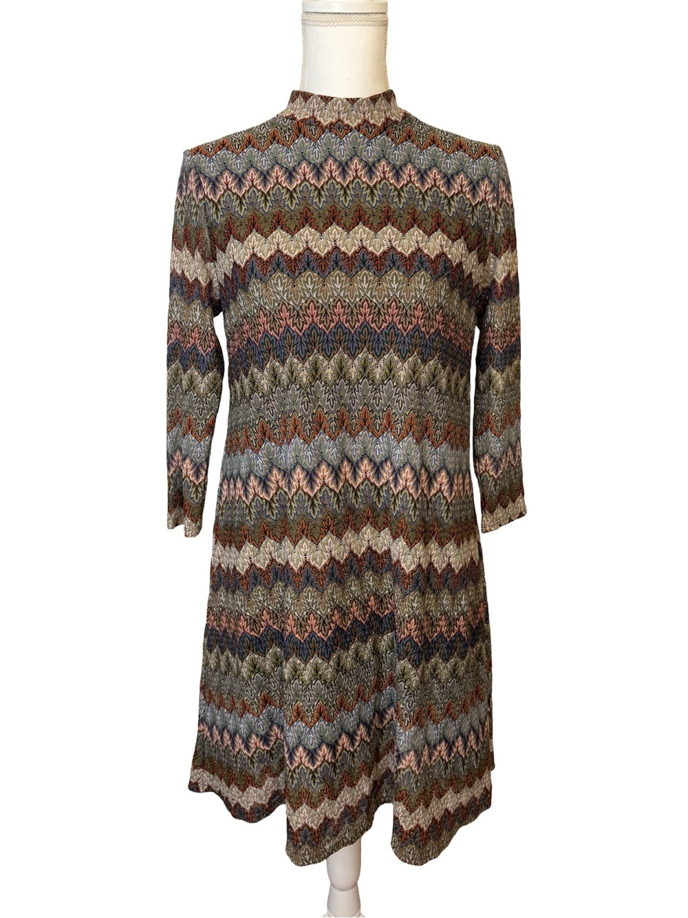 Catherine Malandrino Multicolor Zig Zag Chevron Long-Sleeve Knit Dress